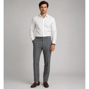 Fairlane Trouser Pants Mens 34x30 Slim Fit Gray Microplaid Polyester Viscose